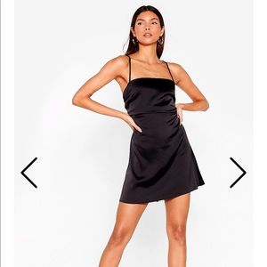 NWT Nasty Gal black satin lace up mini slip dress